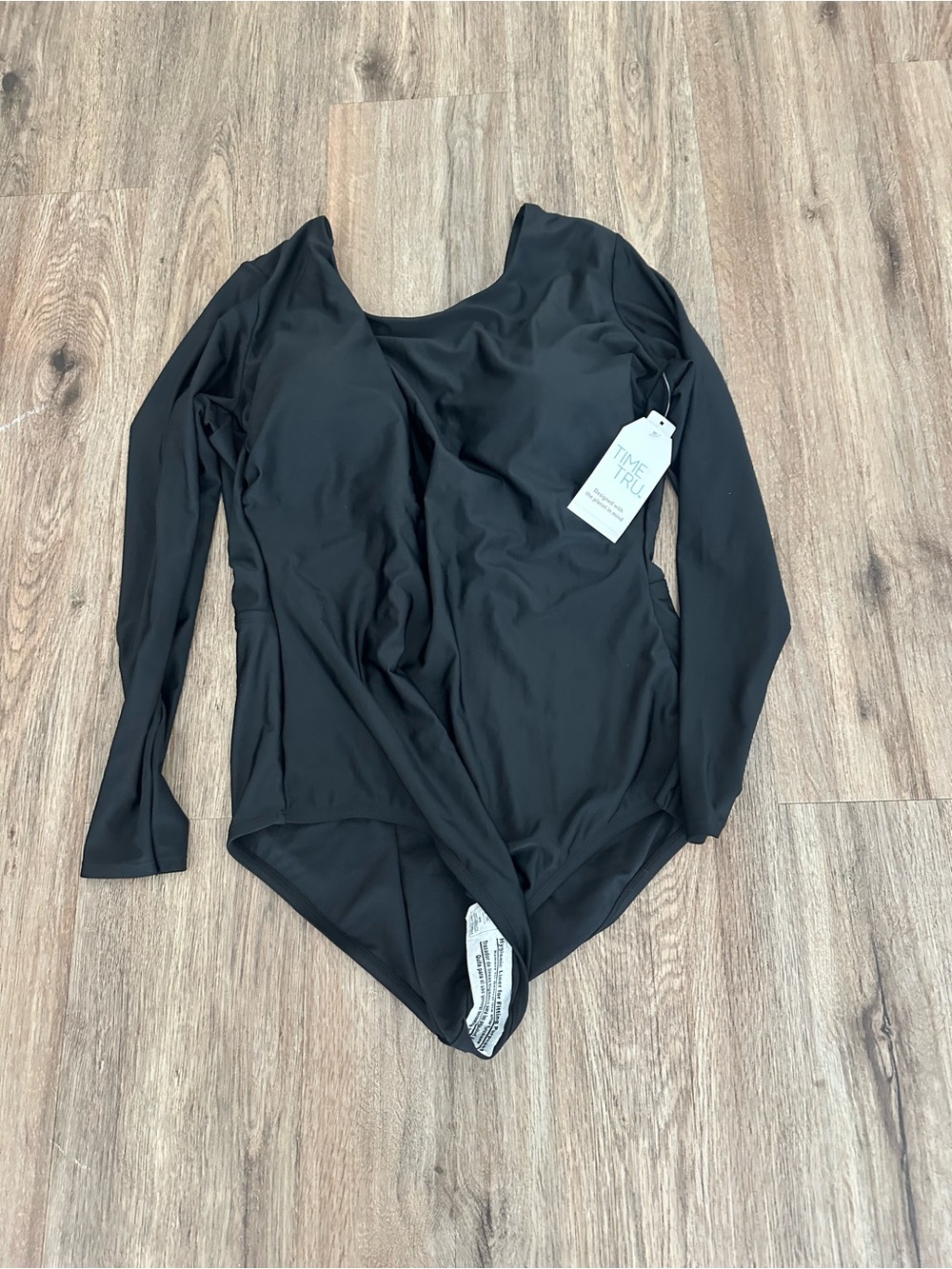 Time and Tru Black Long Sleeve One-Piece Swimsuit